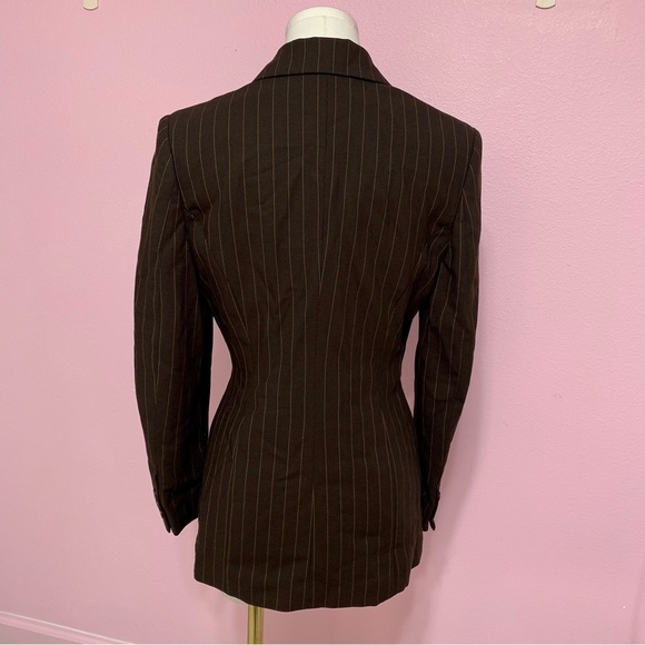 VTG Banana Republic Dark Brown Wool Pinstripe Blazer 4 - Picture 7 of 16